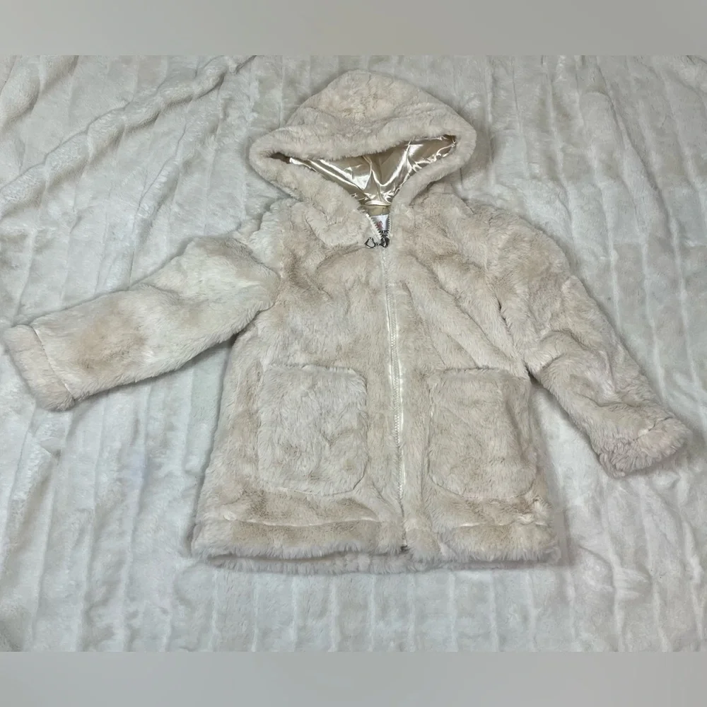 Urban Republic Girls M Champagne Faux Fur Zip Winter Fall Solid Preppy Coat City